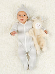 Photo 2 Baby Gray Ombre Stripe Snap Front Footie with Fold-over Mitts