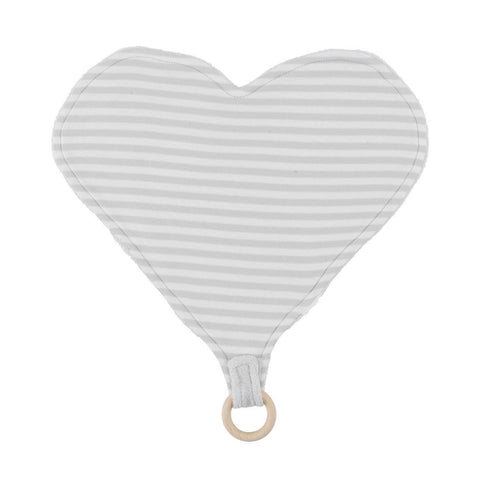 Baby Heart Lovey with Teething Ring Toy Grey Stripe 13"