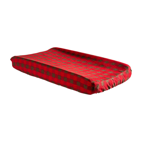 Brown and Red  Buffalo Check Deluxe Flannel Changing Pad Cover
