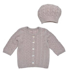 Cable Knit Cardigan & Hat Set - Cocoa