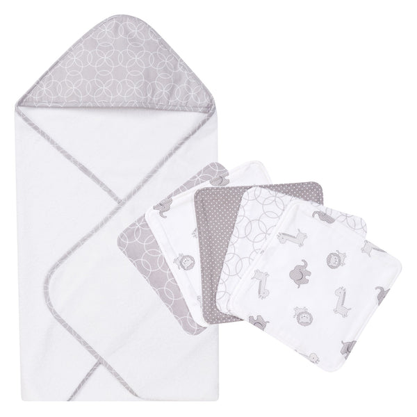 Circles Gray 6 Piece Hooded Towel and Wash Cloth Set
