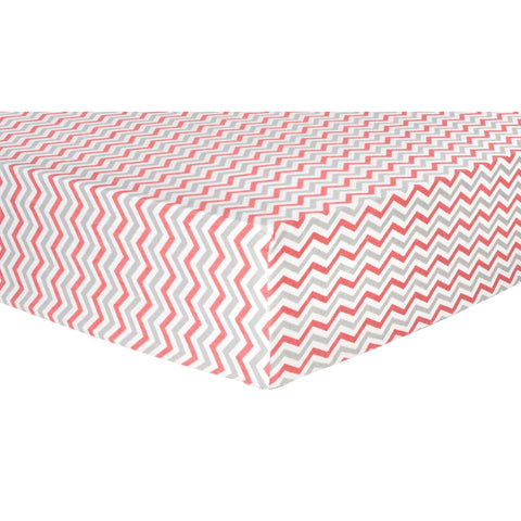 Coral and Gray Chevron Deluxe Flannel Fitted Crib Sheet