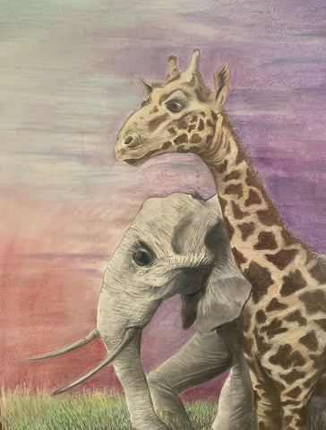 Giraffe & Elephant Art