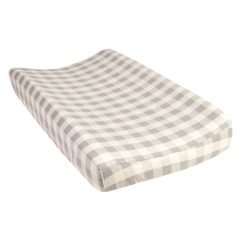 Gray and Cream Buffalo Check Deluxe Flannel Changing Pad Cover
