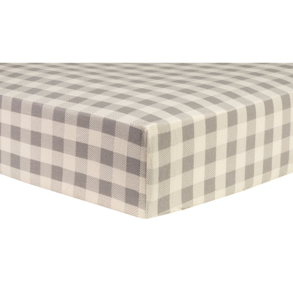 Gray and Cream Buffalo Check Deluxe Flannel Fitted Crib Sheet
