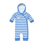 Photo 1 Lined Hooded Romper - Blue Stripes