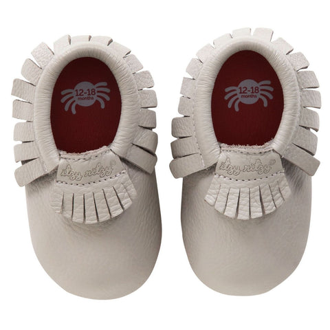 Moc Happens Leather Baby Moccasins- Pebble Gray