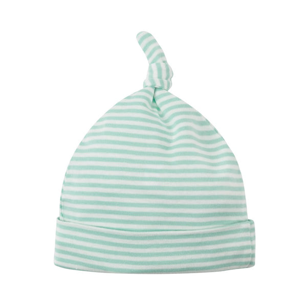 Organic Cotton Aqua Stripe Knot Baby Beanie Hat