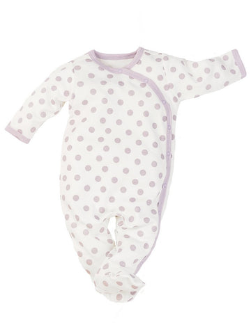 Organic Cotton Baby Side Snap Footie with Fold-over Mitts - Lavender Dot