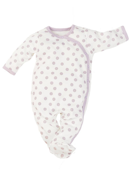 Organic Cotton Baby Side Snap Footie with Fold-over Mitts - Lavender Dot