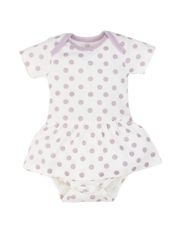 Organic Cotton Baby Skirted Dress Onesie - Lavender Dot