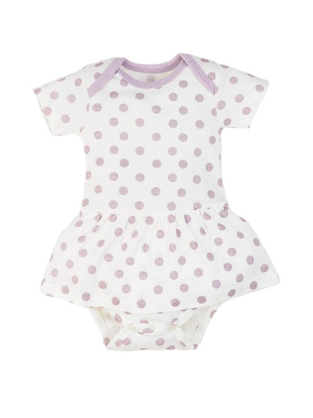 Organic Cotton Baby Skirted Dress Onesie - Lavender Dot