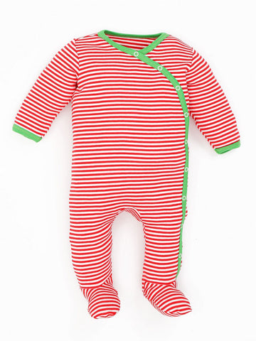 Organic Cotton Unisex Baby Holiday Candy Cane Stripe Side Snap Footies