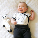 Organic Cotton Unisex Baby Panda Print Short Sleeve Side Snap Bodysuit
