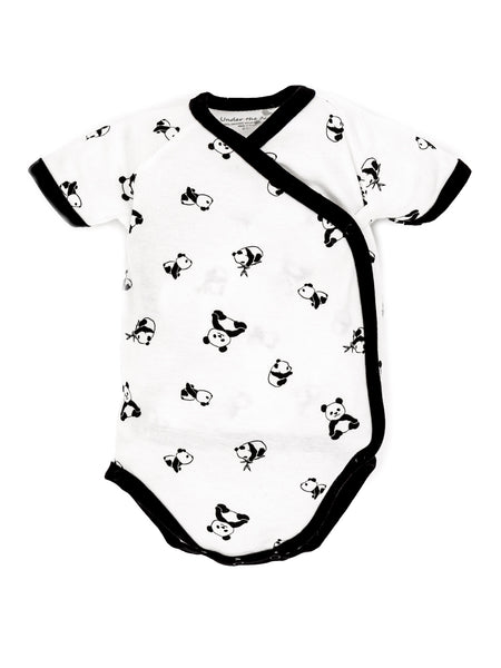 Organic Cotton Unisex Baby Panda Print Short Sleeve Side Snap Bodysuit