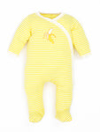 Photo 1 Organic Cotton Unisex Baby Yellow Stripe Banana Side Snap Footies