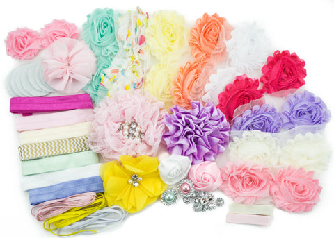 Pastel Collection - Fashion Headband Kit - Baby Shower Games Headband Station Party Supplies for DIY Hair Bow Maker - Make 32 Headbands and 5 Clips