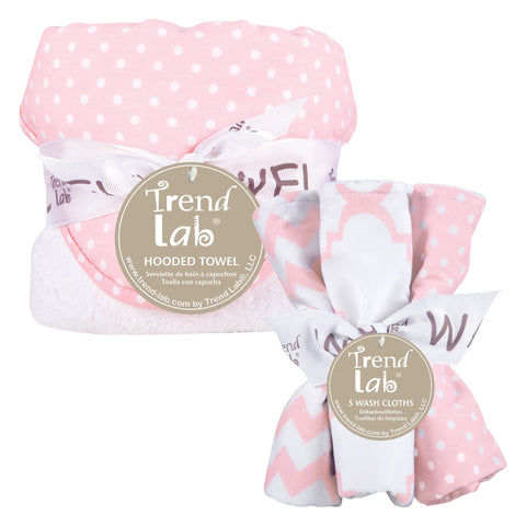 Pink Sky 6 Piece Dot Hooded Towel and Wash Cloth Set