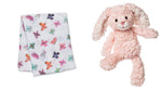 Photo 1 Putty Pink Bunny Soft Toy and lulujo Butterfly Muslin Swaddling Blanket Set
