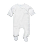 Photo 1 Side Snap Footie, Off White w/Gray Coverstitch - 6M