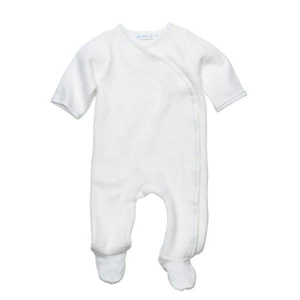 Side Snap Footie, Off White w/Gray Coverstitch - 6M