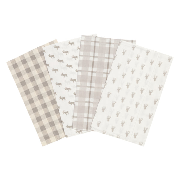 Stag and Moose 4 Pack Flannel Burp Cloth Set